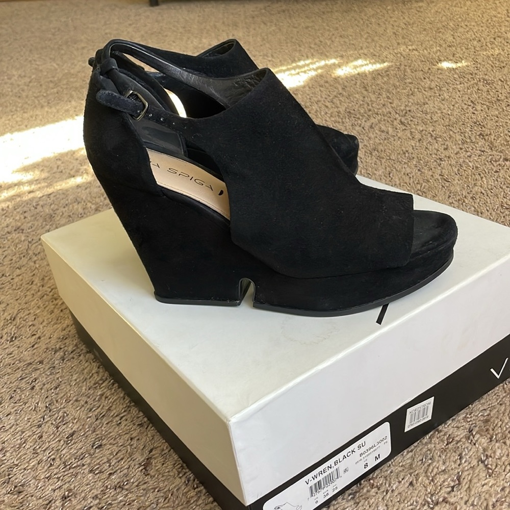 Via Spiga V Wren Black chunky platform heels